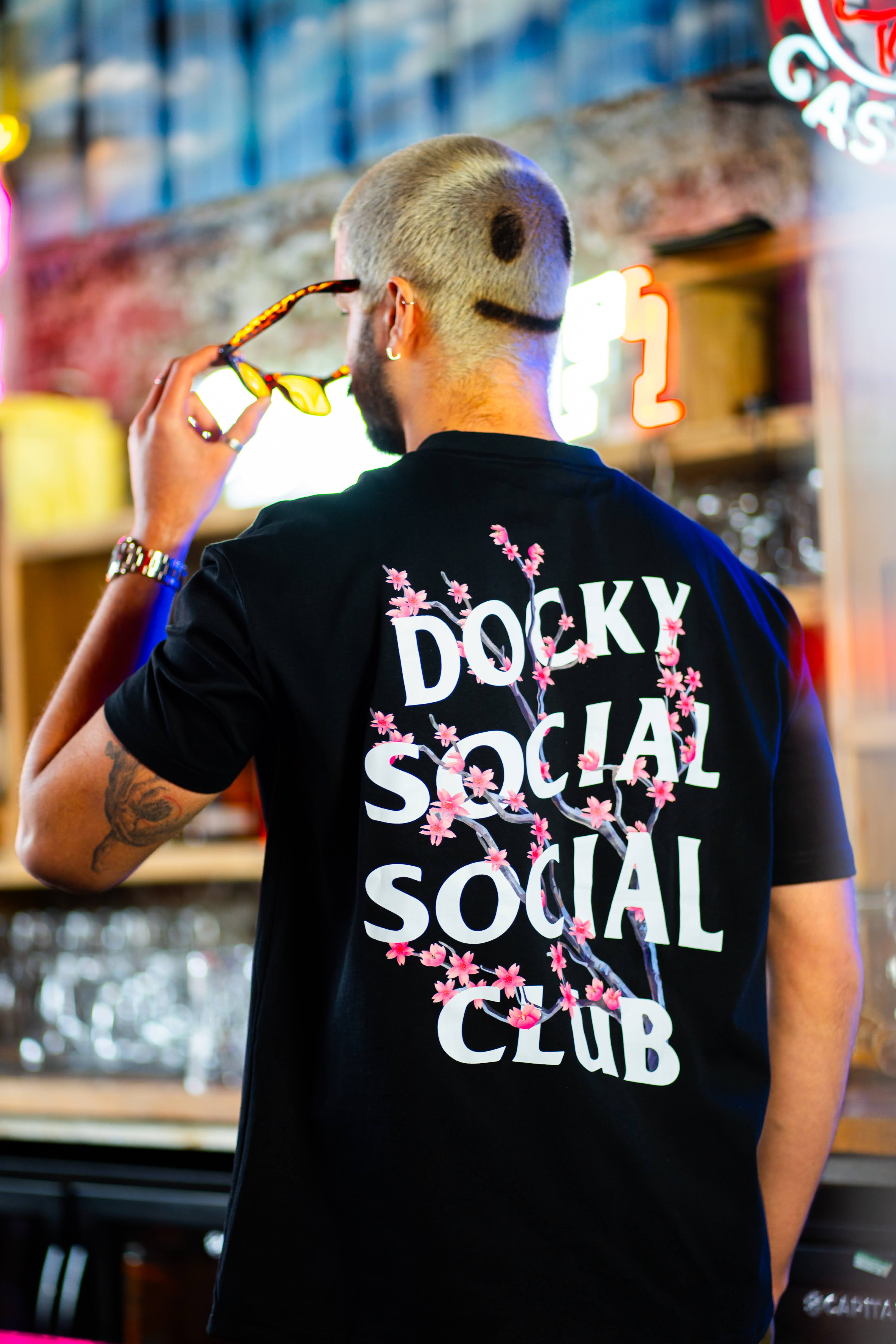 Black and White Floral Dockyard Social Social Club T-Shirt